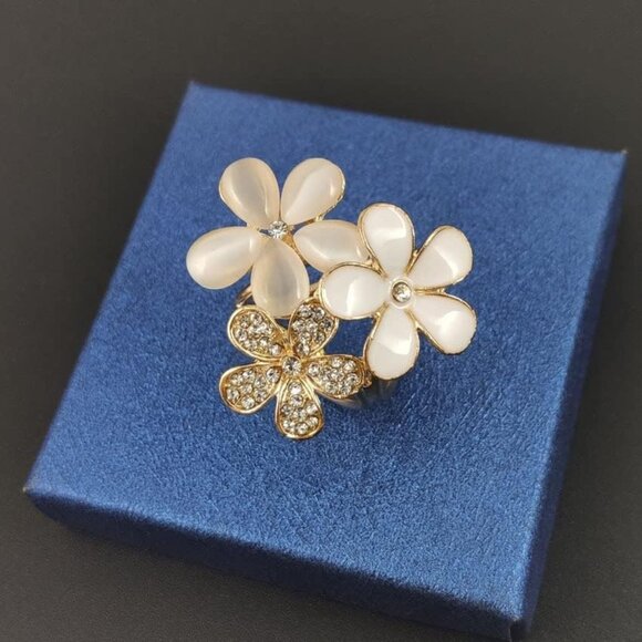 6pcs Women's Fashion Flover Faux Pearl Crystal Rhinestone Scarf Ring Buckle Clip - Picture 7 of 7